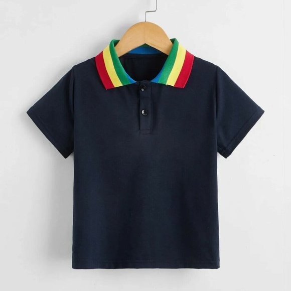 SHEIN Other - SHEIN Adorable Toddler Boy Contrast Rainbow striped Collar Polo Shirt sz 120 5/6